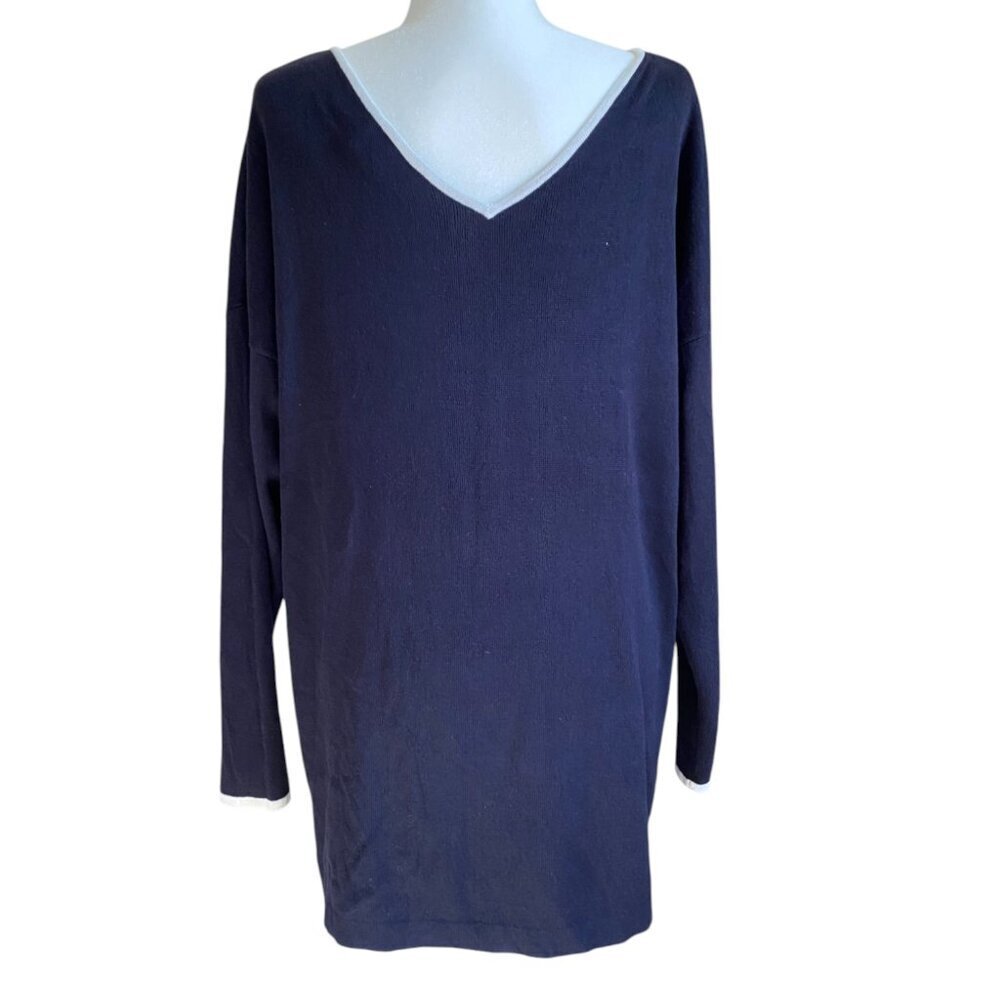 Comfy Ellen Tracy Long Sleeve Tunic Sweater Womens L Navy white normcore - Picture 3 of 5